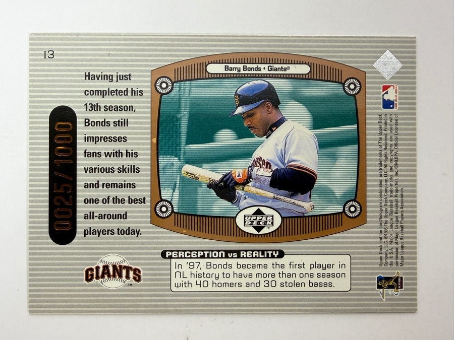 Limited Edition 1999 Upper Deck Immaculate Perception #I3 Barry Bonds MLB Baseball Card [Photo 2]