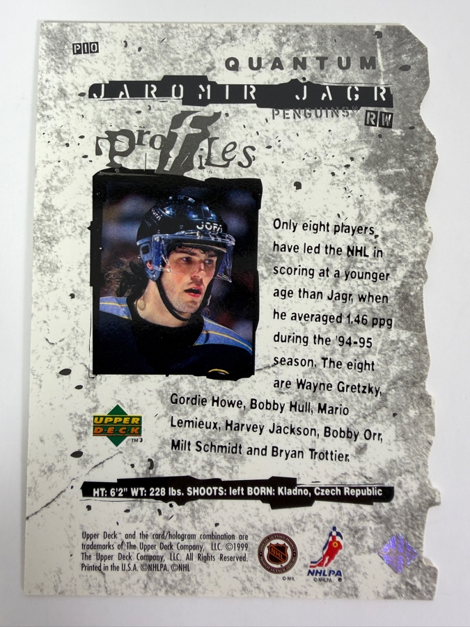 Limited Edition 1998-99 Upper Deck #P10 Jaromir Jagr 'Profiles' Insert NHL Hockey Card [Photo 2]