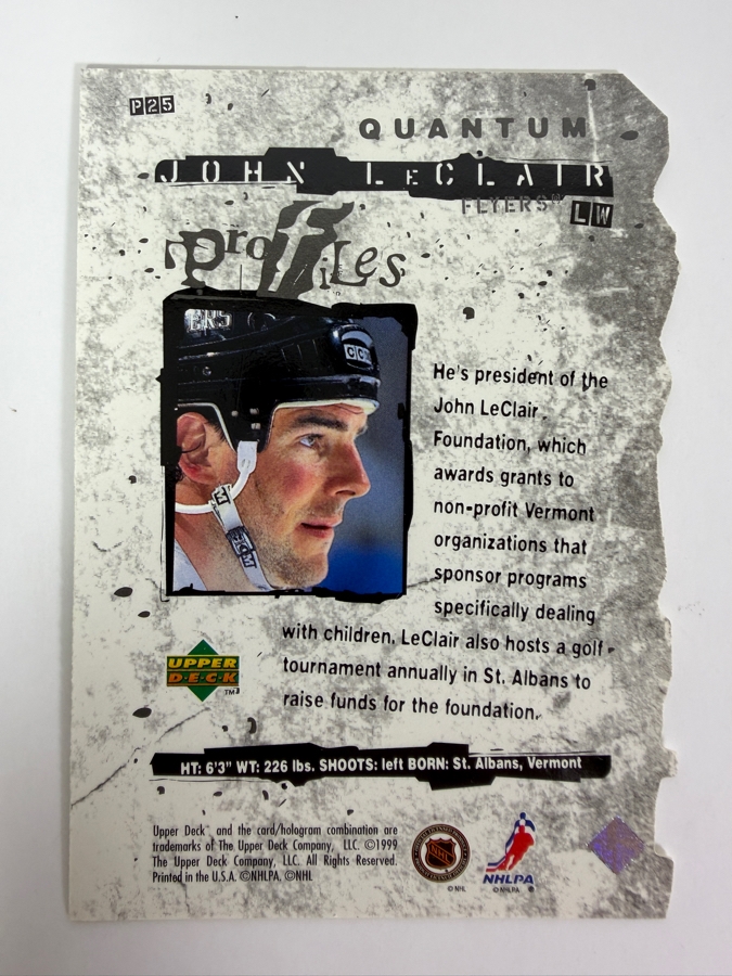 Limited Edition 1998-99 Upper Deck Profiles Quantum John LeClair NHL Hockey Card [Photo 2]