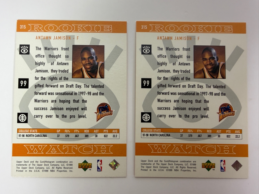1998-99 Upper Deck #315 Antawn Jamison 'Rookie Watch' NBA Basketball Card [Photo 2]