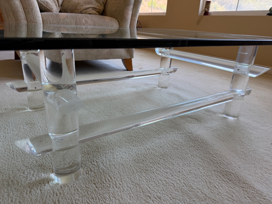 Just Added - Mid-Century Modern Lucite Rod & Glass Coffee Table Attributed To Les Prismatiques, 1970s 54'W X 36'D X 16.5'H [Photo 6]