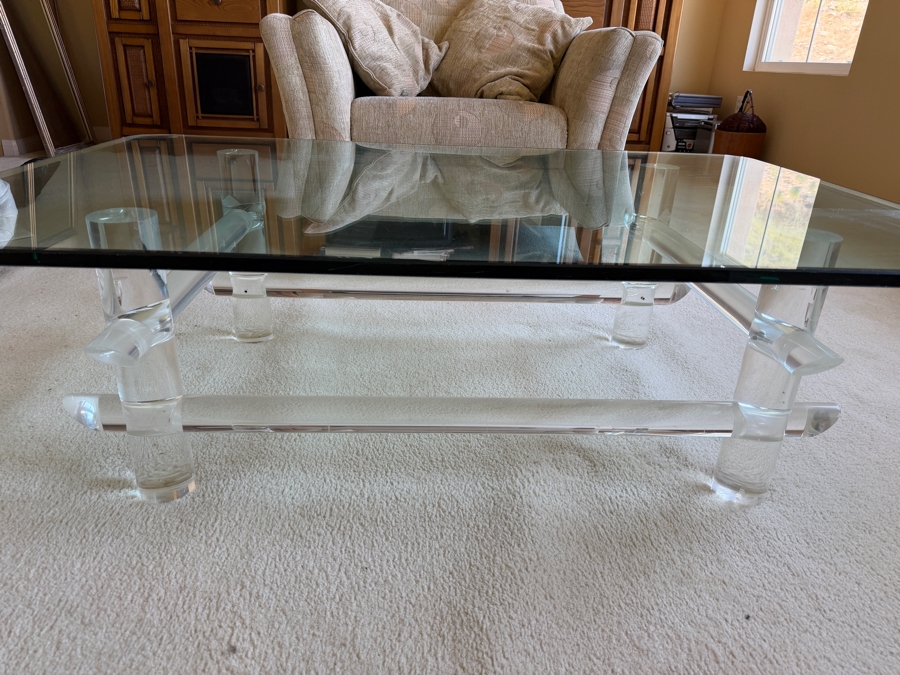 Just Added - Mid-Century Modern Lucite Rod & Glass Coffee Table Attributed To Les Prismatiques, 1970s 54'W X 36'D X 16.5'H [Photo 3]