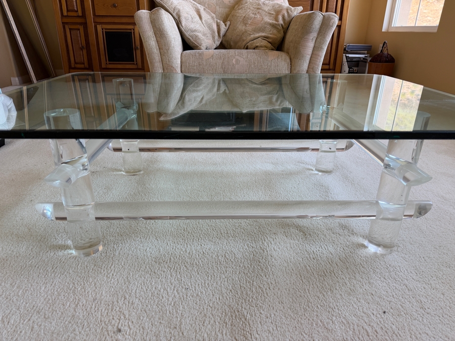 Just Added - Mid-Century Modern Lucite Rod & Glass Coffee Table Attributed To Les Prismatiques, 1970s 54'W X 36'D X 16.5'H [Photo 5]