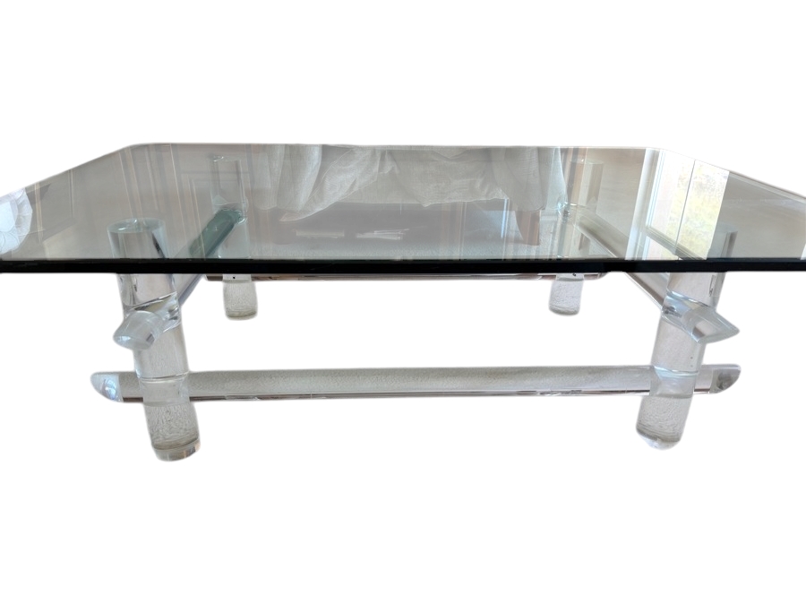 Just Added - Mid-Century Modern Lucite Rod & Glass Coffee Table Attributed To Les Prismatiques, 1970s 54'W X 36'D X 16.5'H