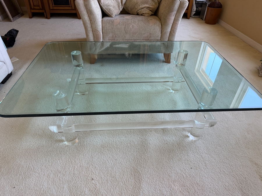 Just Added - Mid-Century Modern Lucite Rod & Glass Coffee Table Attributed To Les Prismatiques, 1970s 54'W X 36'D X 16.5'H [Photo 4]
