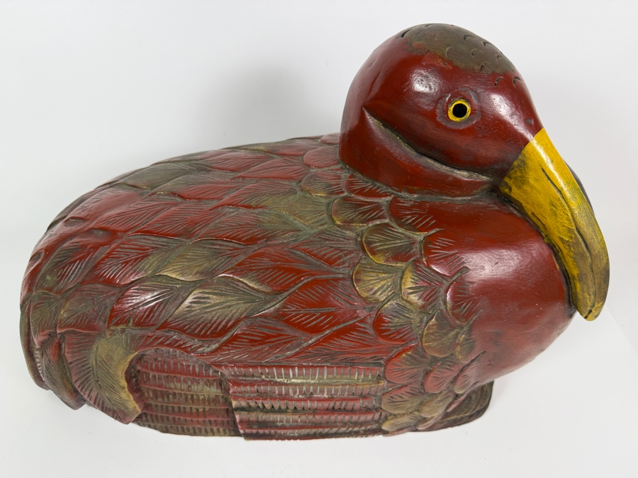 Just Added - Large Vintage Hand-Carved Painted Wooden Ibis Bird Sculpture 19'W X 8'D X 12'H [Photo 4]