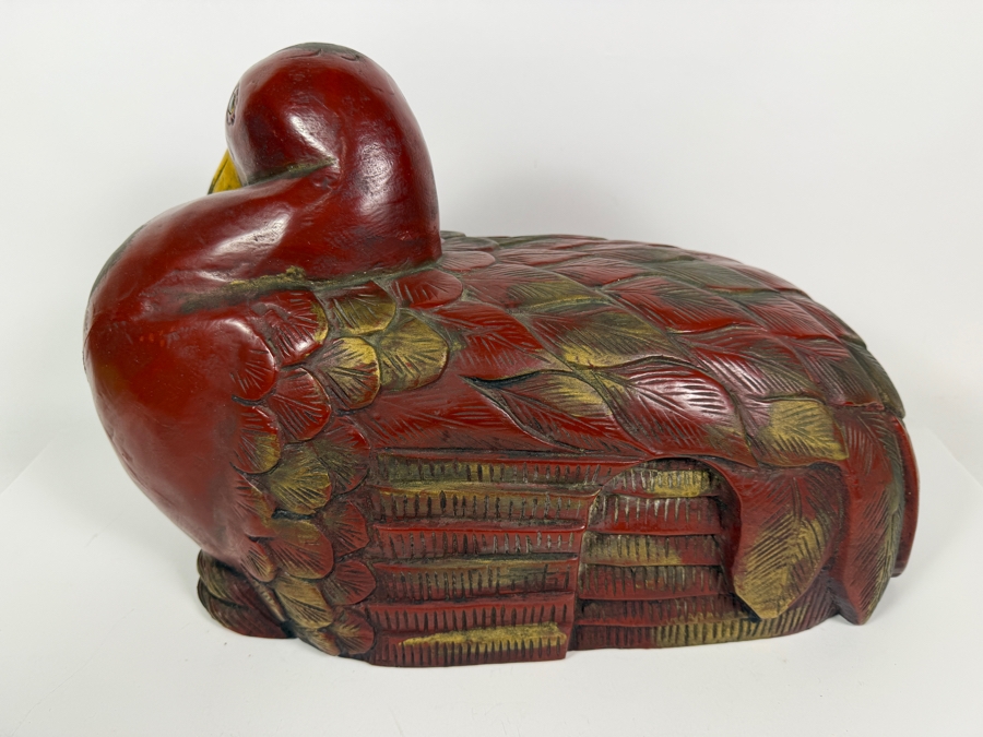 Just Added - Large Vintage Hand-Carved Painted Wooden Ibis Bird Sculpture 19'W X 8'D X 12'H [Photo 5]
