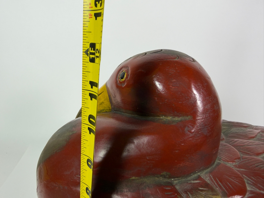 Just Added - Large Vintage Hand-Carved Painted Wooden Ibis Bird Sculpture 19'W X 8'D X 12'H [Photo 9]