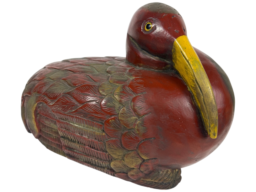 Just Added - Large Vintage Hand-Carved Painted Wooden Ibis Bird Sculpture 19'W X 8'D X 12'H