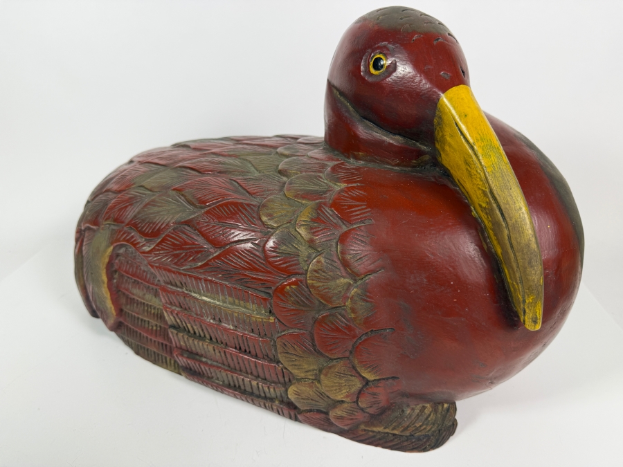 Just Added - Large Vintage Hand-Carved Painted Wooden Ibis Bird Sculpture 19'W X 8'D X 12'H [Photo 2]