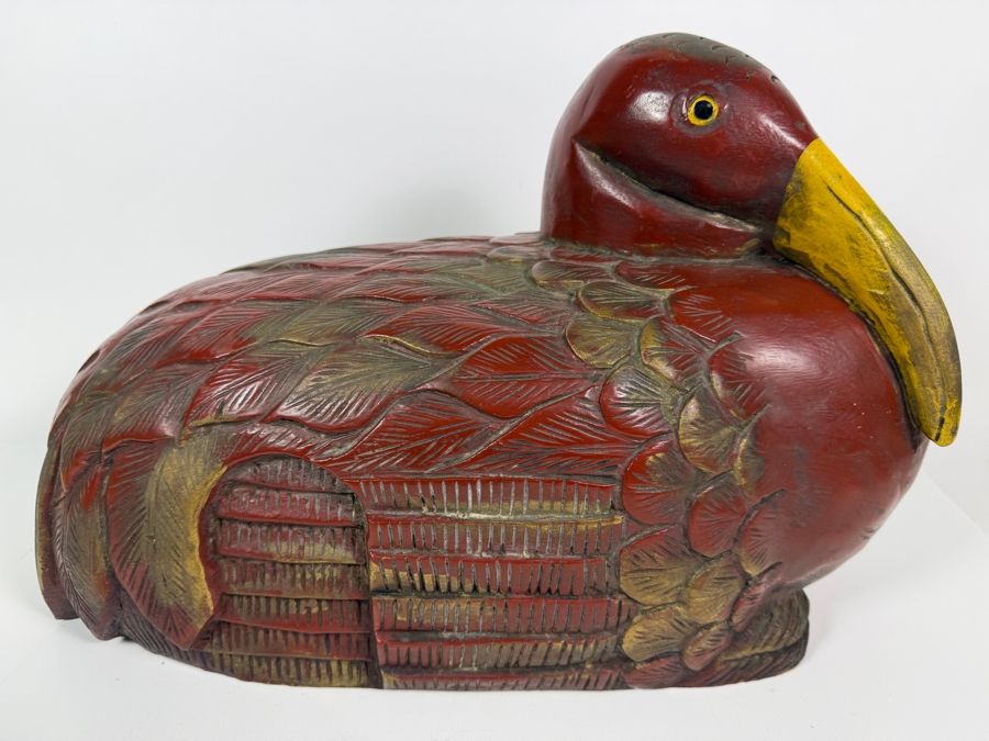 Just Added - Large Vintage Hand-Carved Painted Wooden Ibis Bird Sculpture 19'W X 8'D X 12'H [Photo 3]