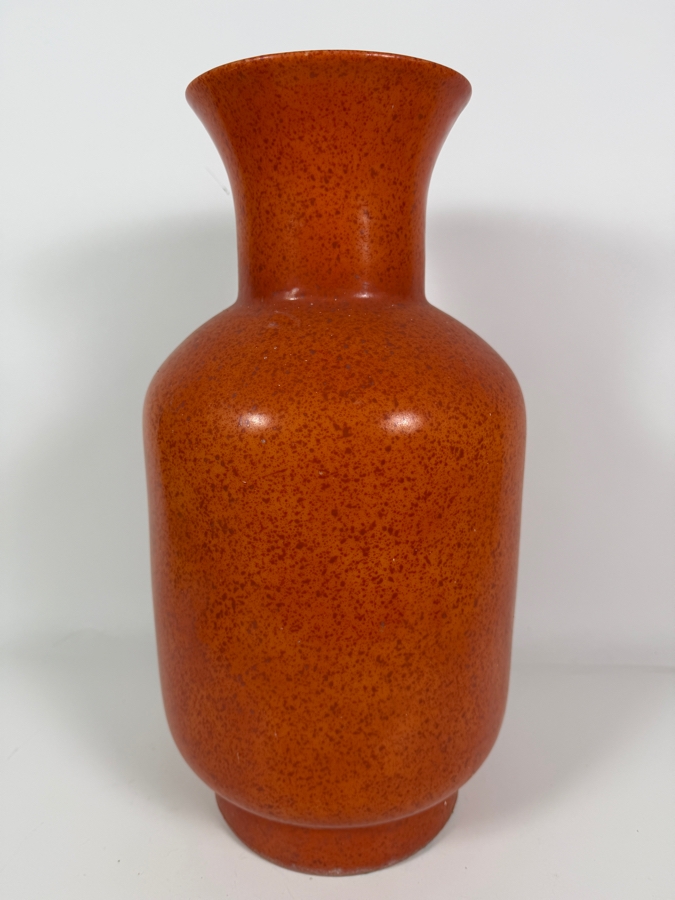 Just Added - Contemporary Orange Speckled Ceramic Art Pottery Vase With Stylized JW Maker Mark 18'H [Photo 3]