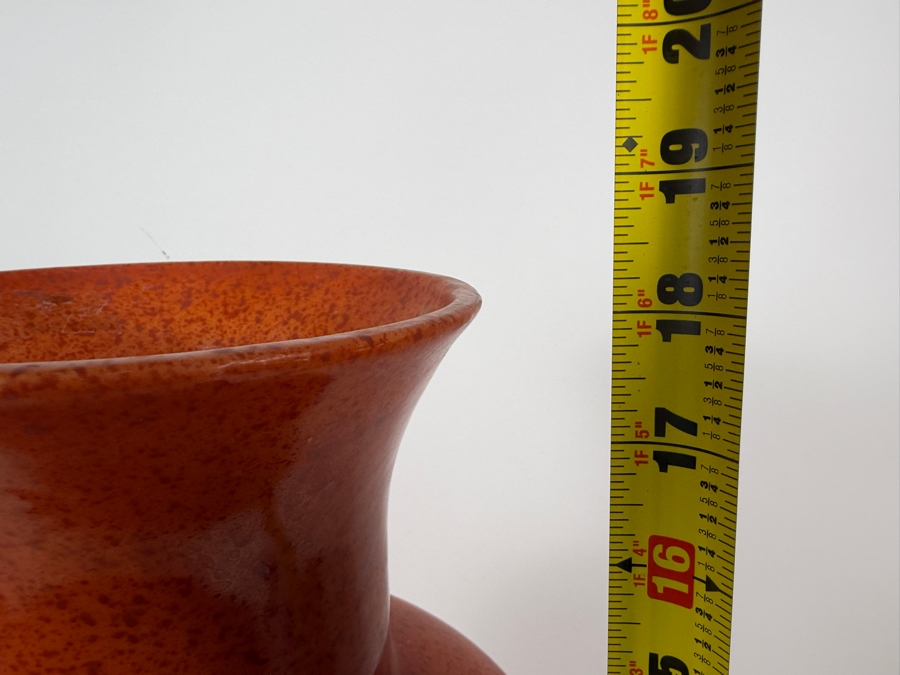 Just Added - Contemporary Orange Speckled Ceramic Art Pottery Vase With Stylized JW Maker Mark 18'H [Photo 6]