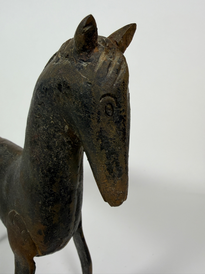 Just Added - Vintage Indian Archaic Style Stylized Cast Iron Primitive Folk Art Horse Sculpture 14'W X 9.5'H [Photo 3]