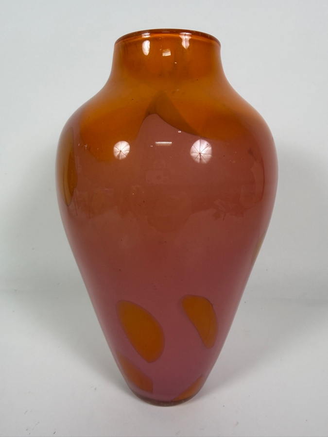 Just Added - Michael Cohen Signed Studio Art Glass Two Tone Pink And Amber Ovoid Vase 10'H [Photo 3]