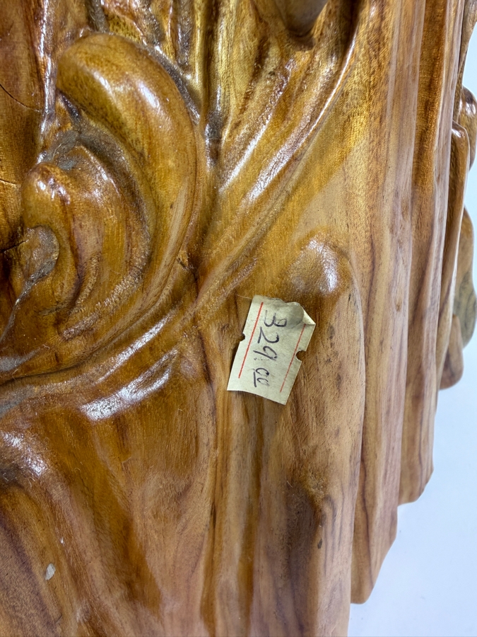 Just Added - Vintage Chinese Hand-Carved Hardwood Sculpture Three Koi Carp Fish Leaping From Waves 10'W X 18'H [Photo 7]
