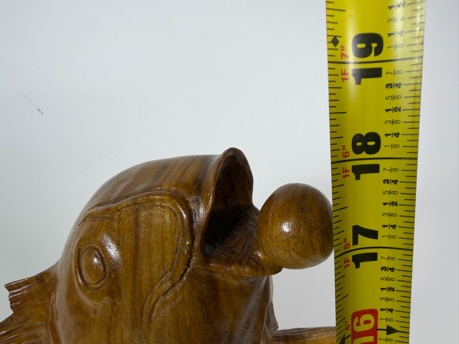 Just Added - Vintage Chinese Hand-Carved Hardwood Sculpture Three Koi Carp Fish Leaping From Waves 10'W X 18'H [Photo 10]