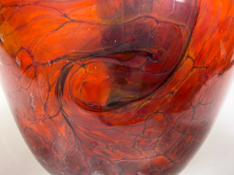 Just Added - Vintage Murano Style Amber Tortoiseshell Mottled Art Glass Ovoid Vase 6'H [Photo 5]