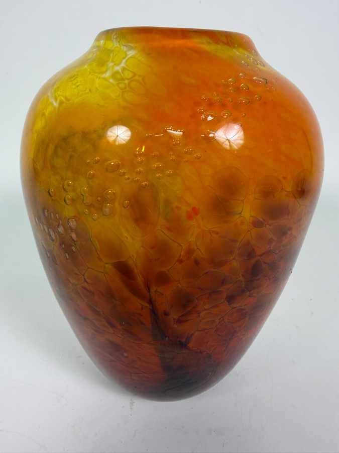 Just Added - Vintage Murano Style Amber Tortoiseshell Mottled Art Glass Ovoid Vase 6'H [Photo 2]