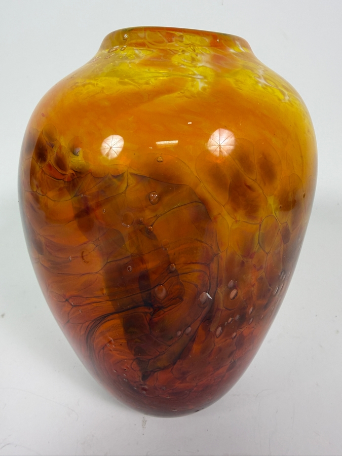 Just Added - Vintage Murano Style Amber Tortoiseshell Mottled Art Glass Ovoid Vase 6'H [Photo 3]