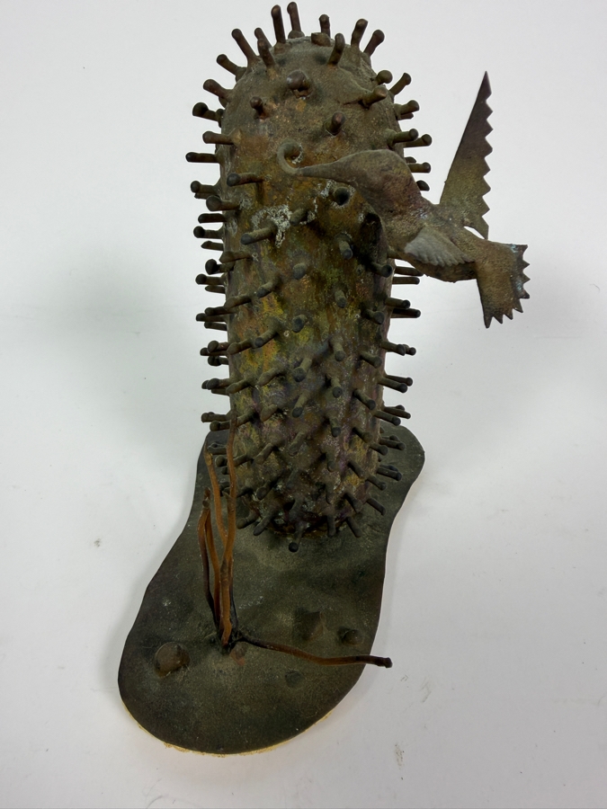Just Added - Allan Kravitz Signed Brutalist Welded Metal Hummingbird And Cactus Sculpture 6'H [Photo 3]
