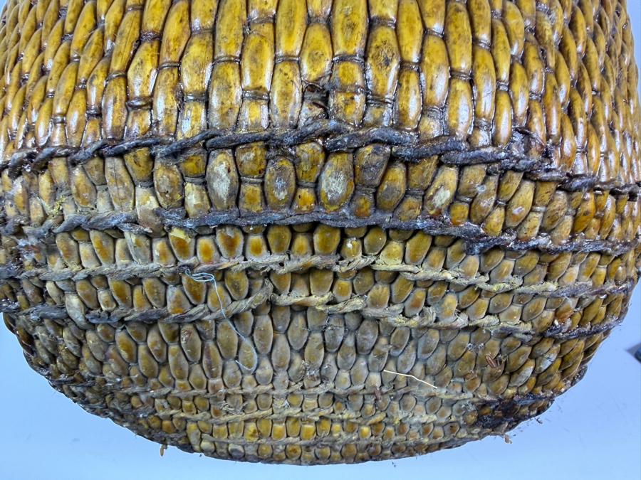Just Added - Antique Chinese Woven Bamboo Rice Bucket Basket With Inscribed Wood Handle 24'H [Photo 9]