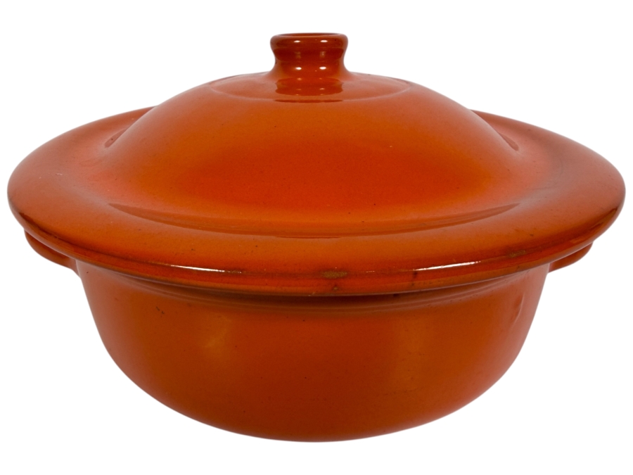 Just Added - Vintage Coop Stov Albisola 26 Orange Glazed Ceramic Terracotta Covered Casserole Dish Made In Italy 12'W X 6.5'H