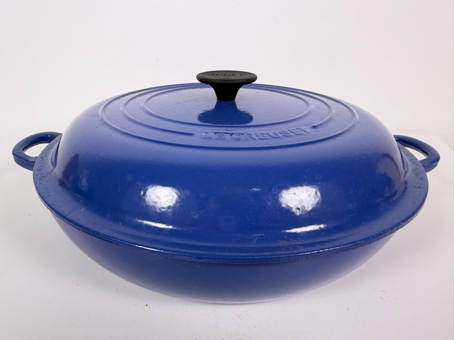 Just Added - Le Creuset Cobalt Blue Enameled Cast Iron Buffet Casserole Braiser Pan With Lid 16'W X 6.5'H [Photo 3]