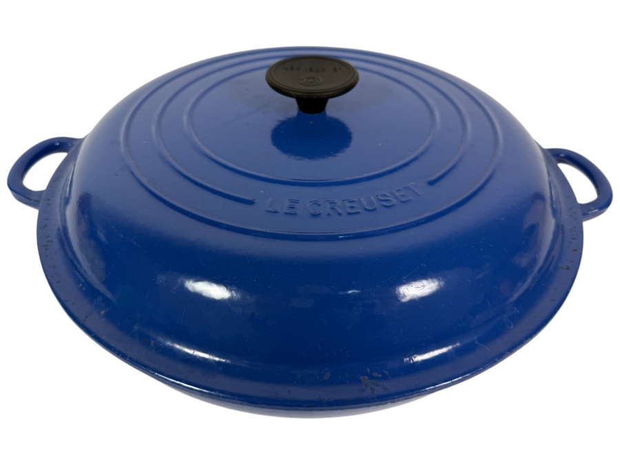 Just Added - Le Creuset Cobalt Blue Enameled Cast Iron Buffet Casserole Braiser Pan With Lid 16'W X 6.5'H
