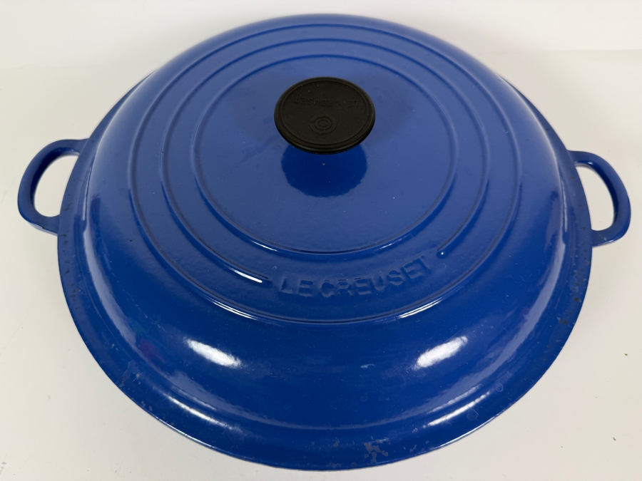 Just Added - Le Creuset Cobalt Blue Enameled Cast Iron Buffet Casserole Braiser Pan With Lid 16'W X 6.5'H [Photo 2]