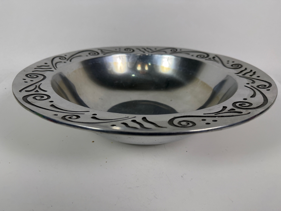 Just Added - Vintage 1980s Lenox Hollowware Spyro Pewter Serving Bowl With Etched Black Swirls 15'W X 4'H [Photo 2]