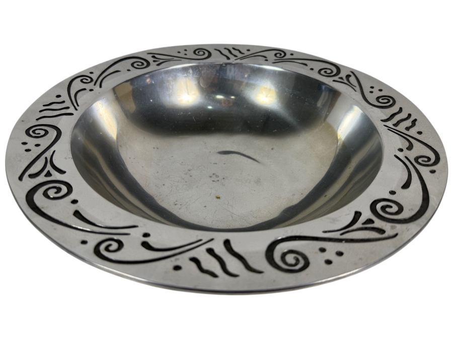 Just Added - Vintage 1980s Lenox Hollowware Spyro Pewter Serving Bowl With Etched Black Swirls 15'W X 4'H