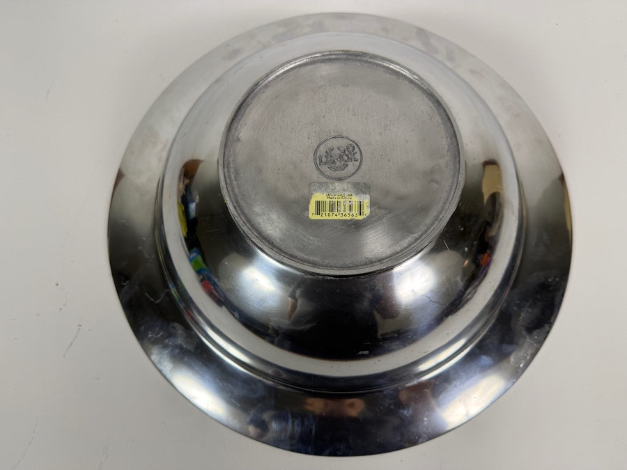 Just Added - Vintage 1980s Lenox Hollowware Spyro Pewter Serving Bowl With Etched Black Swirls 15'W X 4'H [Photo 3]