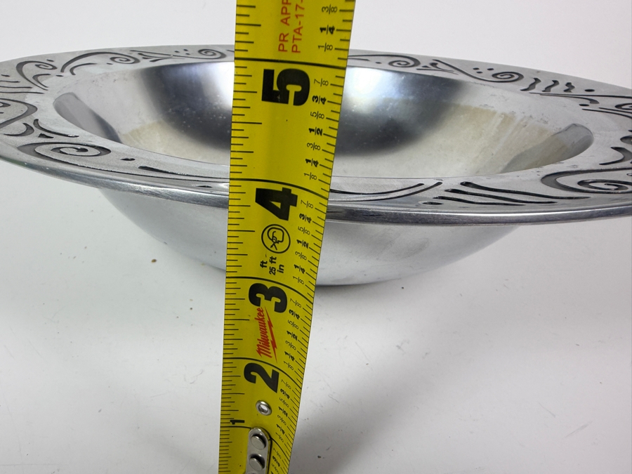 Just Added - Vintage 1980s Lenox Hollowware Spyro Pewter Serving Bowl With Etched Black Swirls 15'W X 4'H [Photo 6]