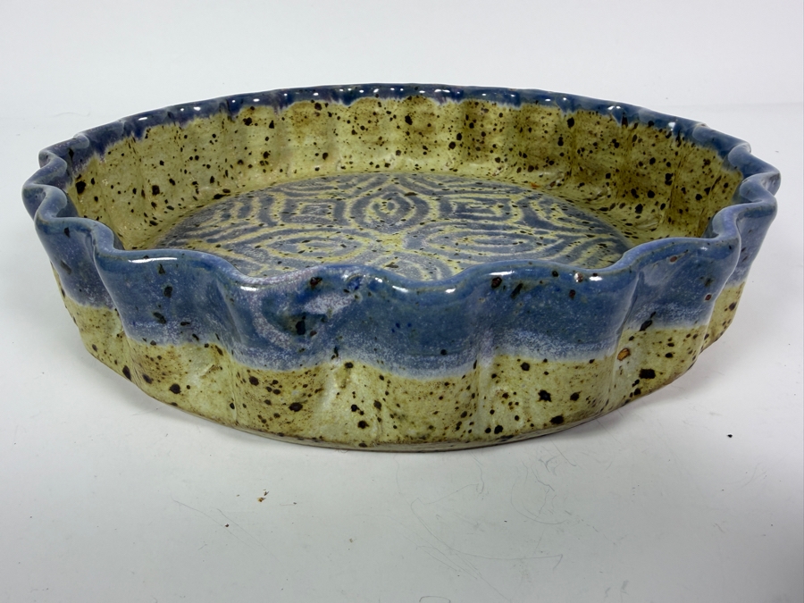 Just Added - Signed Studio Art Pottery Yellow And Blue Fluted Pie Tart Baking Dish 10'W X 2'H [Photo 3]