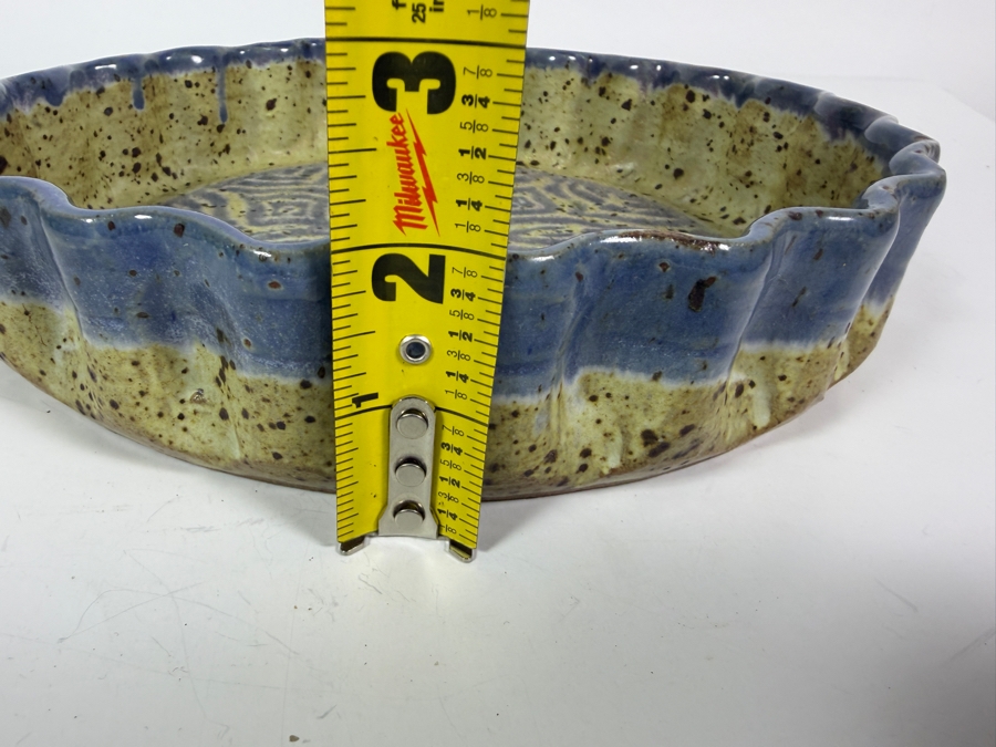 Just Added - Signed Studio Art Pottery Yellow And Blue Fluted Pie Tart Baking Dish 10'W X 2'H [Photo 7]
