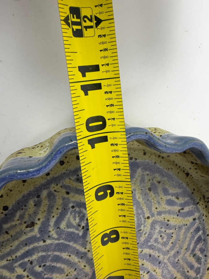 Just Added - Signed Studio Art Pottery Yellow And Blue Fluted Pie Tart Baking Dish 10'W X 2'H [Photo 6]