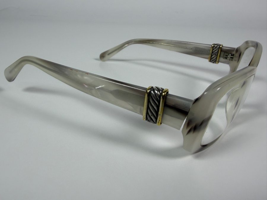Just Added - David Yurman Prescription Cable Classics Gray Striped Horn Acetate Eyeglass Frames With Sterling Silver Accent [Photo 2]