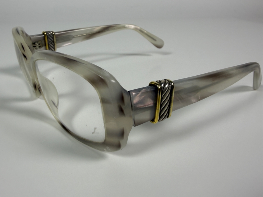 Just Added - David Yurman Prescription Cable Classics Gray Striped Horn Acetate Eyeglass Frames With Sterling Silver Accent [Photo 5]