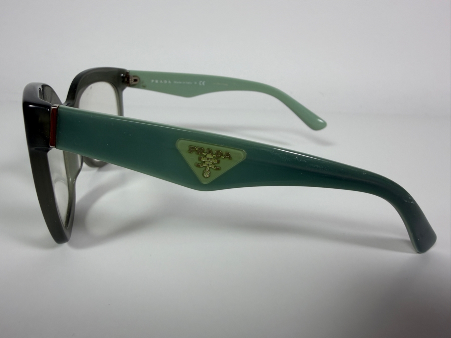 Just Added - Prada Prescription PR 20ZV Translucent Dark Green Cat Eye Eyeglass Frames With Triangle Logo [Photo 2]