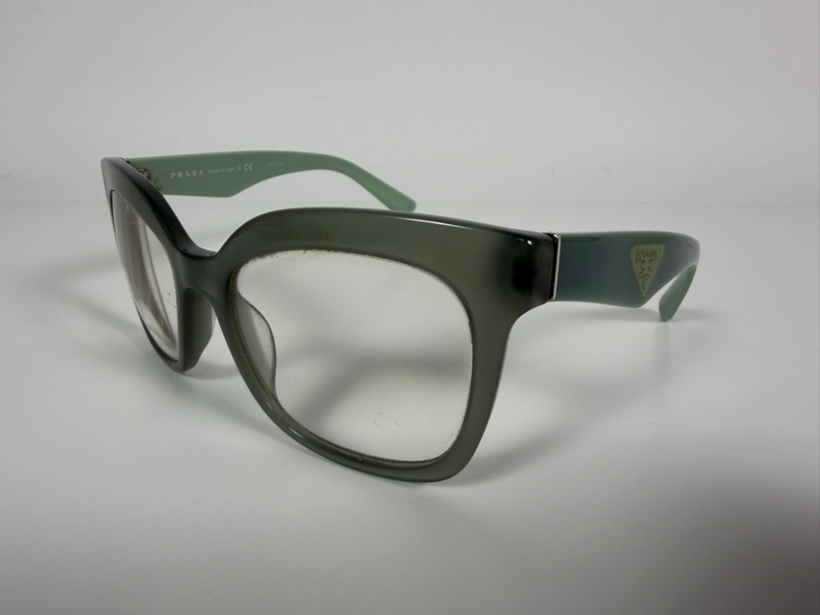 Just Added - Prada Prescription PR 20ZV Translucent Dark Green Cat Eye Eyeglass Frames With Triangle Logo [Photo 5]