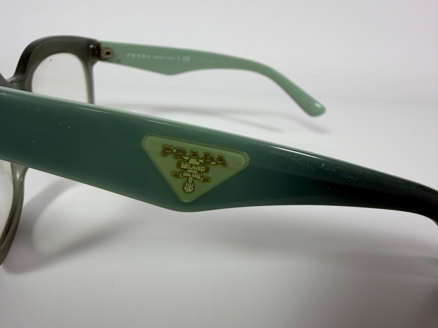 Just Added - Prada Prescription PR 20ZV Translucent Dark Green Cat Eye Eyeglass Frames With Triangle Logo [Photo 3]