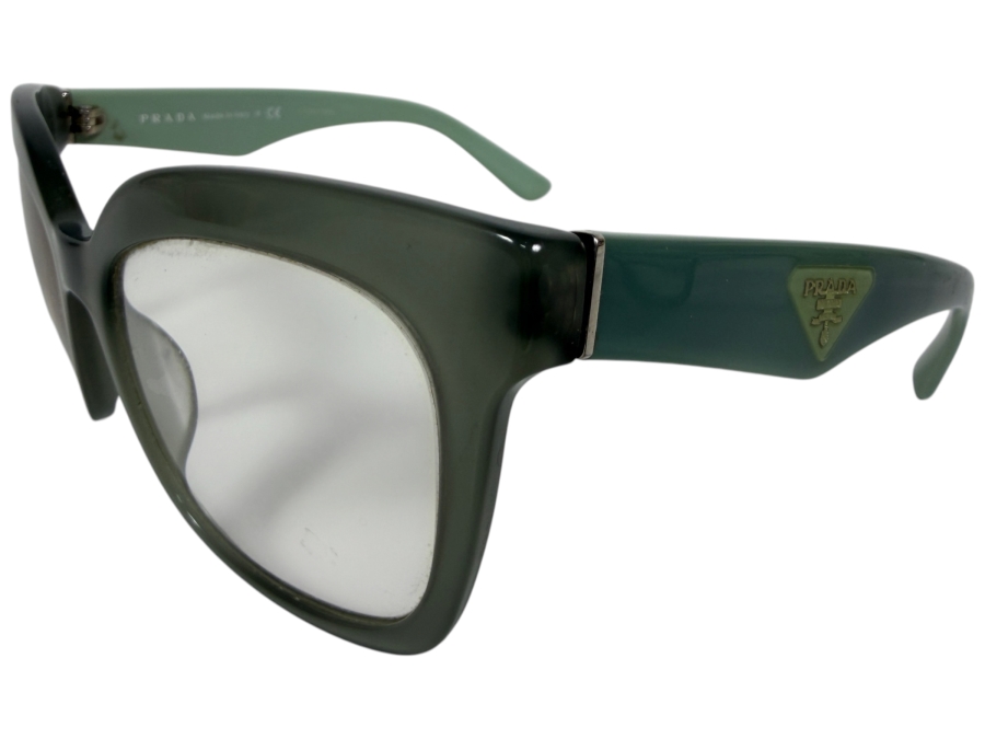Just Added - Prada Prescription PR 20ZV Translucent Dark Green Cat Eye Eyeglass Frames With Triangle Logo