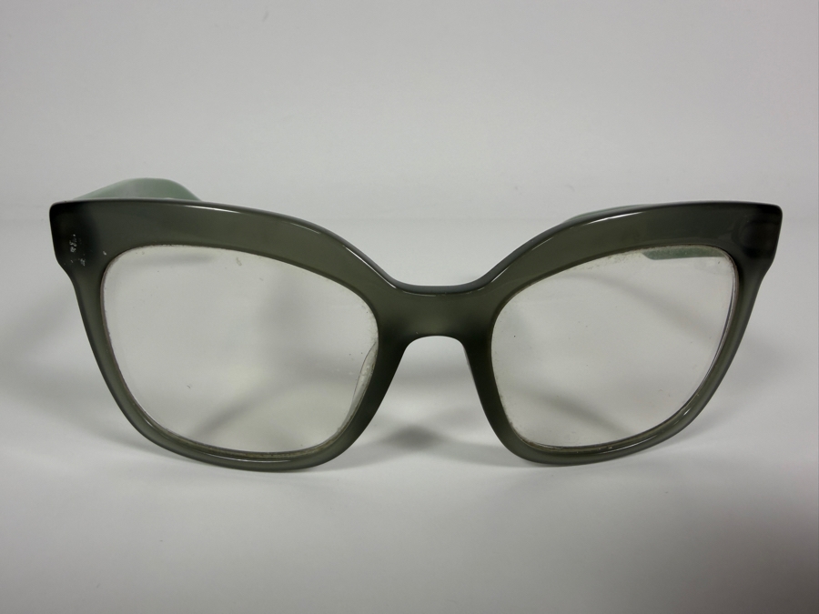 Just Added - Prada Prescription PR 20ZV Translucent Dark Green Cat Eye Eyeglass Frames With Triangle Logo [Photo 6]