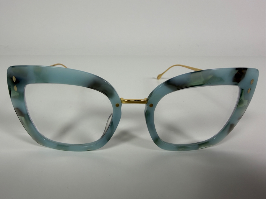 Just Added - Isabel Marant Prescription IM 0083/G/S Blue Tortoiseshell Cat Eye Eyeglass Frames With Gold Tone Temples [Photo 4]