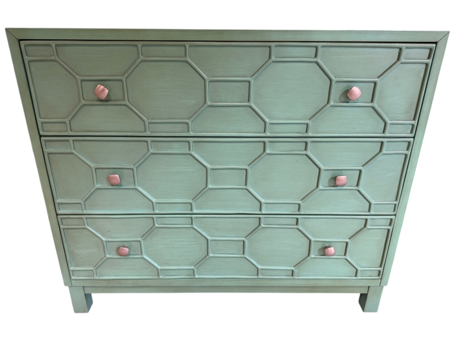 Just Added - Walter Of Wabash Painted Mint Green Fretwork Three Drawer Dresser 40'W X 14'D X 34'H
