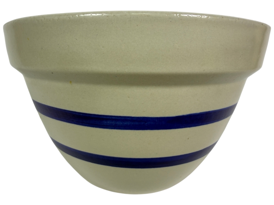 Just Added - Vintage R.R.P. Co Roseville Ohio No 9 Blue Banded Stoneware Mixing Bowl 9'W X 6'H