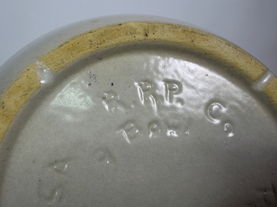 Just Added - Vintage R.R.P. Co Roseville Ohio No 9 Blue Banded Stoneware Mixing Bowl 9'W X 6'H [Photo 5]
