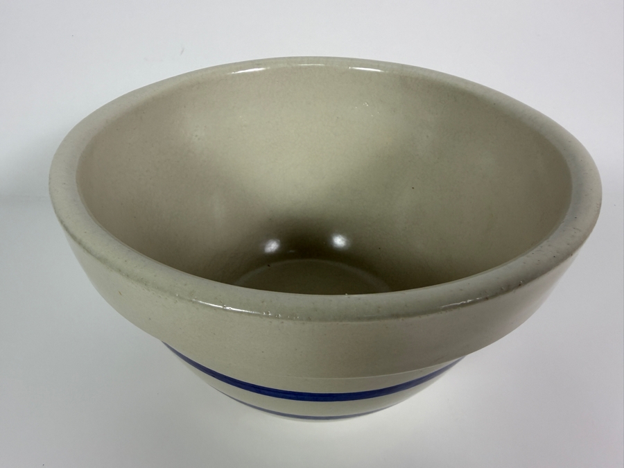 Just Added - Vintage R.R.P. Co Roseville Ohio No 9 Blue Banded Stoneware Mixing Bowl 9'W X 6'H [Photo 3]