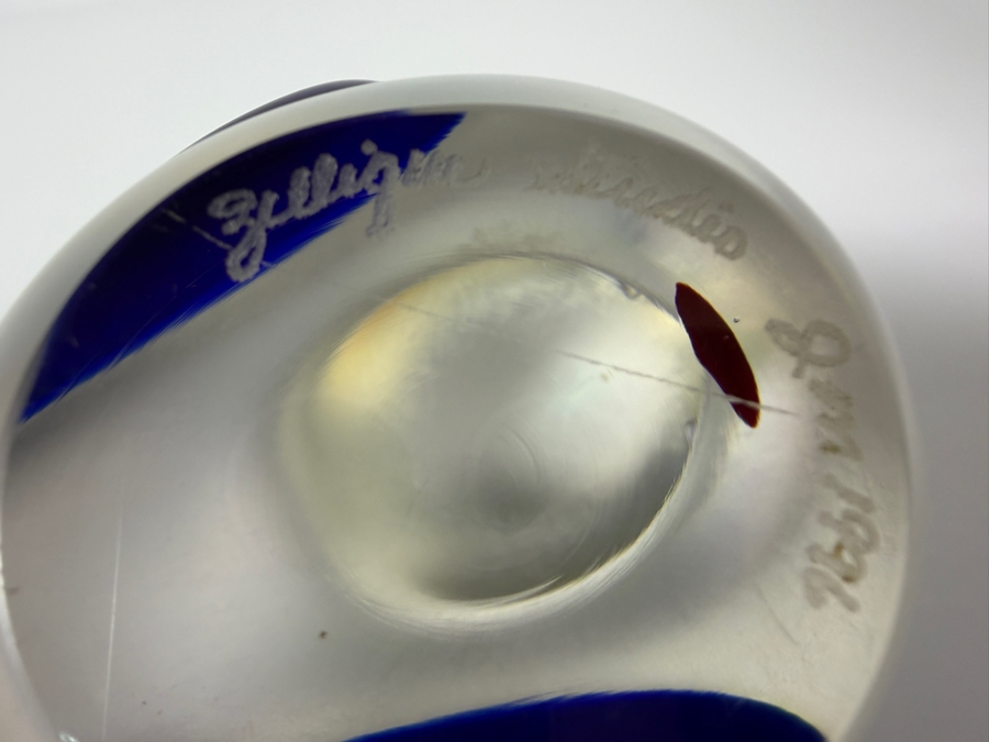 Just Added - Zellique Studio Joseph Morel Cobalt Blue Iridescent Frosted Art Glass Bird Paperweight 5'W X 2.5'H [Photo 5]